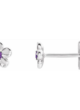 14K White Gold Imitation Mozambique Garnet January Birthstone Flower Earrings