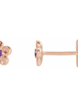 14K White Gold Imitation Mozambique Garnet January Birthstone Flower Earrings