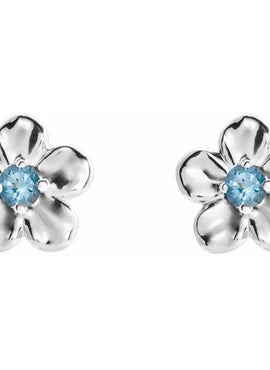 14K White Gold Imitation Mozambique Garnet January Birthstone Flower Earrings