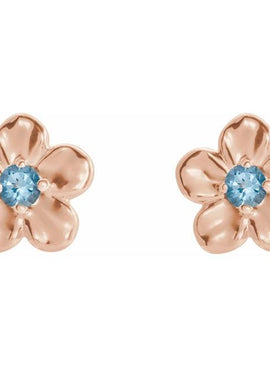 14K White Gold Imitation Mozambique Garnet January Birthstone Flower Earrings