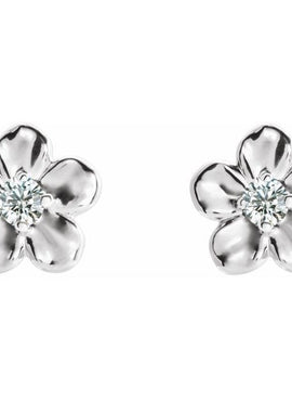 14K White Gold Imitation Mozambique Garnet January Birthstone Flower Earrings