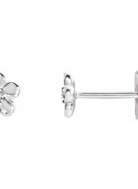 14K White Gold Imitation Mozambique Garnet January Birthstone Flower Earrings