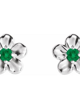 14K White Gold Imitation Mozambique Garnet January Birthstone Flower Earrings