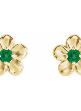 14K White Gold Imitation Mozambique Garnet January Birthstone Flower Earrings