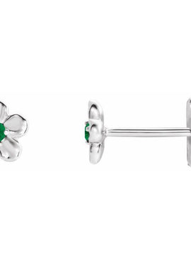 14K White Gold Imitation Mozambique Garnet January Birthstone Flower Earrings