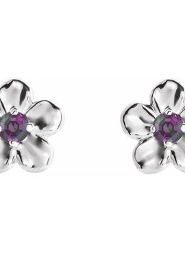 14K White Gold Imitation Mozambique Garnet January Birthstone Flower Earrings