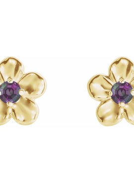 14K White Gold Imitation Mozambique Garnet January Birthstone Flower Earrings