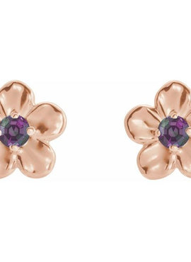 14K White Gold Imitation Mozambique Garnet January Birthstone Flower Earrings
