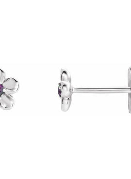 14K White Gold Imitation Mozambique Garnet January Birthstone Flower Earrings