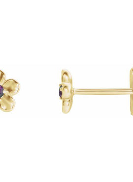 14K White Gold Imitation Mozambique Garnet January Birthstone Flower Earrings