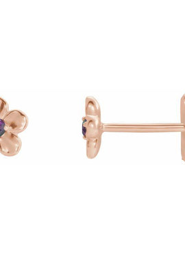 14K White Gold Imitation Mozambique Garnet January Birthstone Flower Earrings