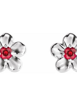 14K White Gold Imitation Mozambique Garnet January Birthstone Flower Earrings