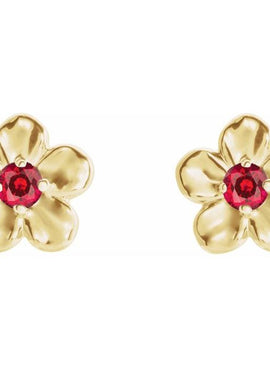 14K White Gold Imitation Mozambique Garnet January Birthstone Flower Earrings