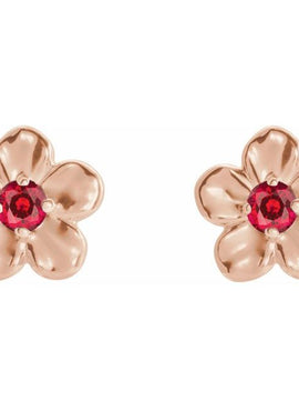 14K White Gold Imitation Mozambique Garnet January Birthstone Flower Earrings