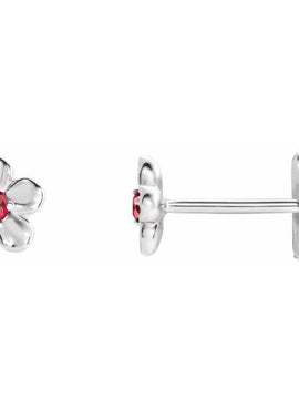 14K White Gold Imitation Mozambique Garnet January Birthstone Flower Earrings