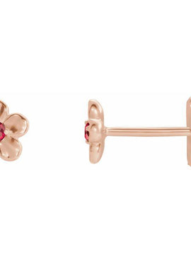 14K White Gold Imitation Mozambique Garnet January Birthstone Flower Earrings