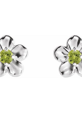 14K White Gold Imitation Mozambique Garnet January Birthstone Flower Earrings