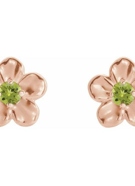 14K White Gold Imitation Mozambique Garnet January Birthstone Flower Earrings