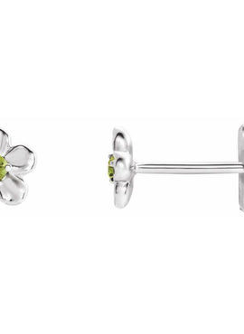 14K White Gold Imitation Mozambique Garnet January Birthstone Flower Earrings