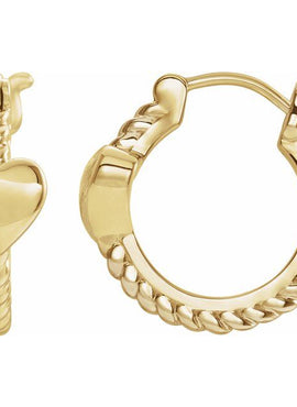 14K Yellow Gold 14 mm Heart Rope Hoop Earrings
