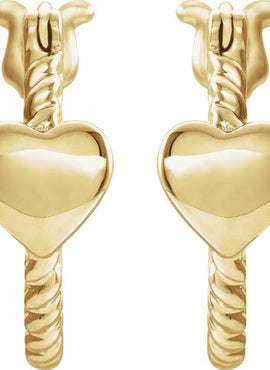 14K Yellow Gold 14 mm Heart Rope Hoop Earrings