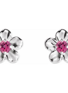 14K White Gold Imitation Mozambique Garnet January Birthstone Flower Earrings