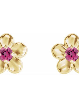 14K White Gold Imitation Mozambique Garnet January Birthstone Flower Earrings