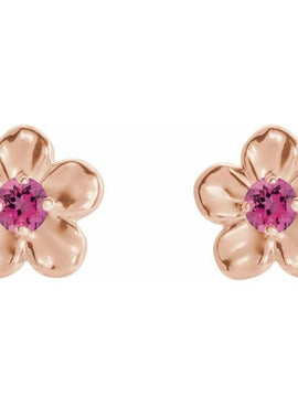 14K White Gold Imitation Mozambique Garnet January Birthstone Flower Earrings