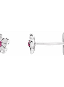 14K White Gold Imitation Mozambique Garnet January Birthstone Flower Earrings