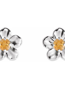 14K White Gold Imitation Mozambique Garnet January Birthstone Flower Earrings