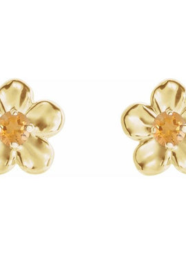 14K White Gold Imitation Mozambique Garnet January Birthstone Flower Earrings