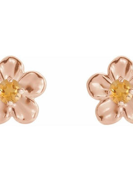 14K White Gold Imitation Mozambique Garnet January Birthstone Flower Earrings