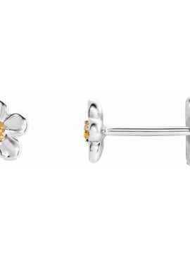 14K White Gold Imitation Mozambique Garnet January Birthstone Flower Earrings