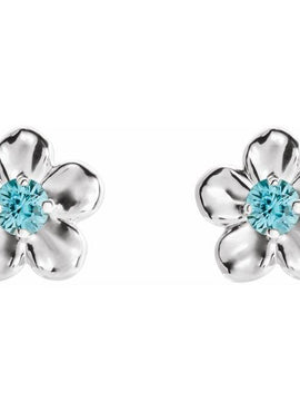 14K White Gold Imitation Mozambique Garnet January Birthstone Flower Earrings