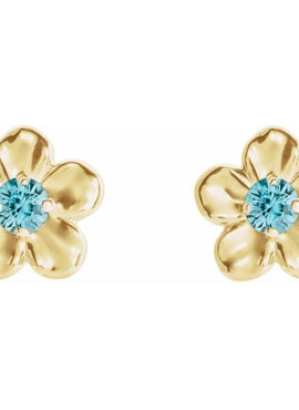 14K White Gold Imitation Mozambique Garnet January Birthstone Flower Earrings