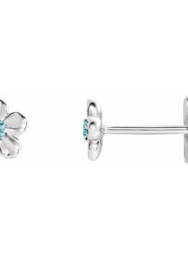 14K White Gold Imitation Mozambique Garnet January Birthstone Flower Earrings