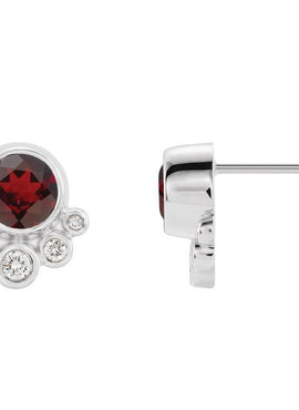 14K White Gold Natural Mozambique Garnet & 1/8 CTW Natural Diamond Earrings