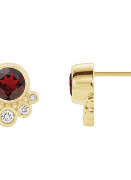 14K White Gold Natural Mozambique Garnet & 1/8 CTW Natural Diamond Earrings