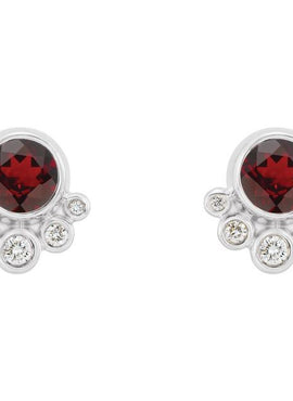 14K White Gold Natural Mozambique Garnet & 1/8 CTW Natural Diamond Earrings