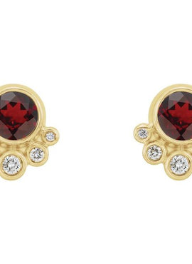 14K White Gold Natural Mozambique Garnet & 1/8 CTW Natural Diamond Earrings