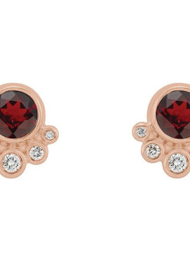 14K White Gold Natural Mozambique Garnet & 1/8 CTW Natural Diamond Earrings