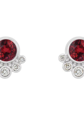14K White Gold Natural Mozambique Garnet & 1/8 CTW Natural Diamond Earrings