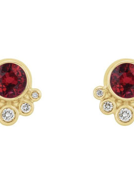 14K White Gold Natural Mozambique Garnet & 1/8 CTW Natural Diamond Earrings