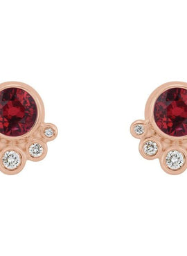 14K White Gold Natural Mozambique Garnet & 1/8 CTW Natural Diamond Earrings