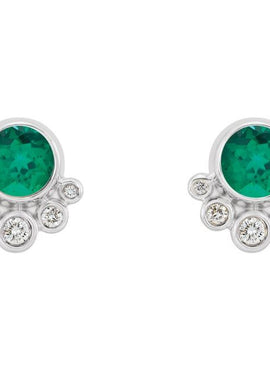 14K White Gold Natural Mozambique Garnet & 1/8 CTW Natural Diamond Earrings