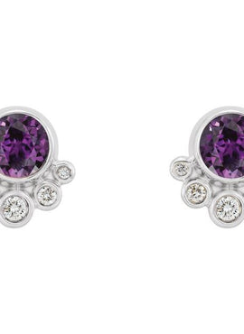14K White Gold Natural Mozambique Garnet & 1/8 CTW Natural Diamond Earrings