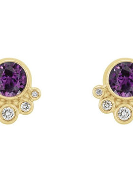 14K White Gold Natural Mozambique Garnet & 1/8 CTW Natural Diamond Earrings