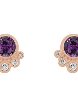 14K White Gold Natural Mozambique Garnet & 1/8 CTW Natural Diamond Earrings