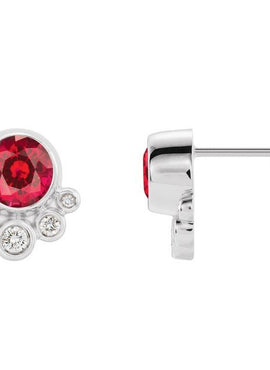 14K White Gold Natural Mozambique Garnet & 1/8 CTW Natural Diamond Earrings