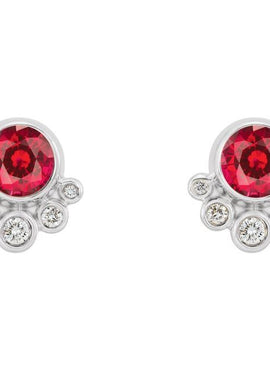 14K White Gold Natural Mozambique Garnet & 1/8 CTW Natural Diamond Earrings